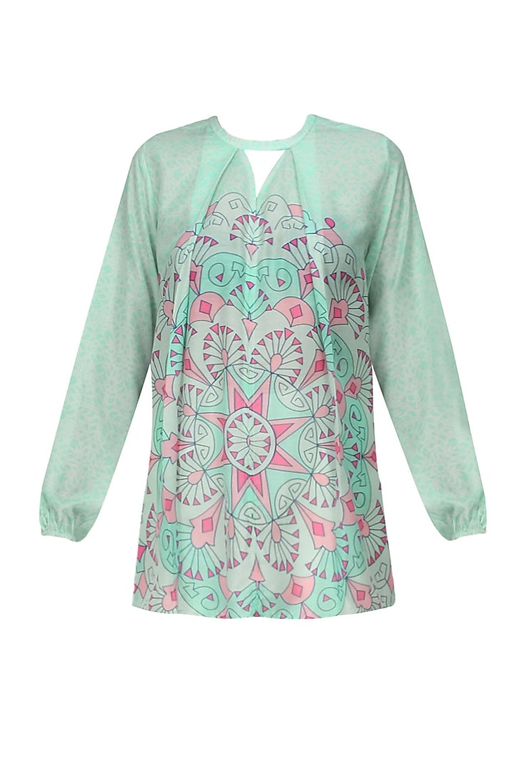 Aqua blue and pink printed top available only at Pernia's Pop Up Shop.