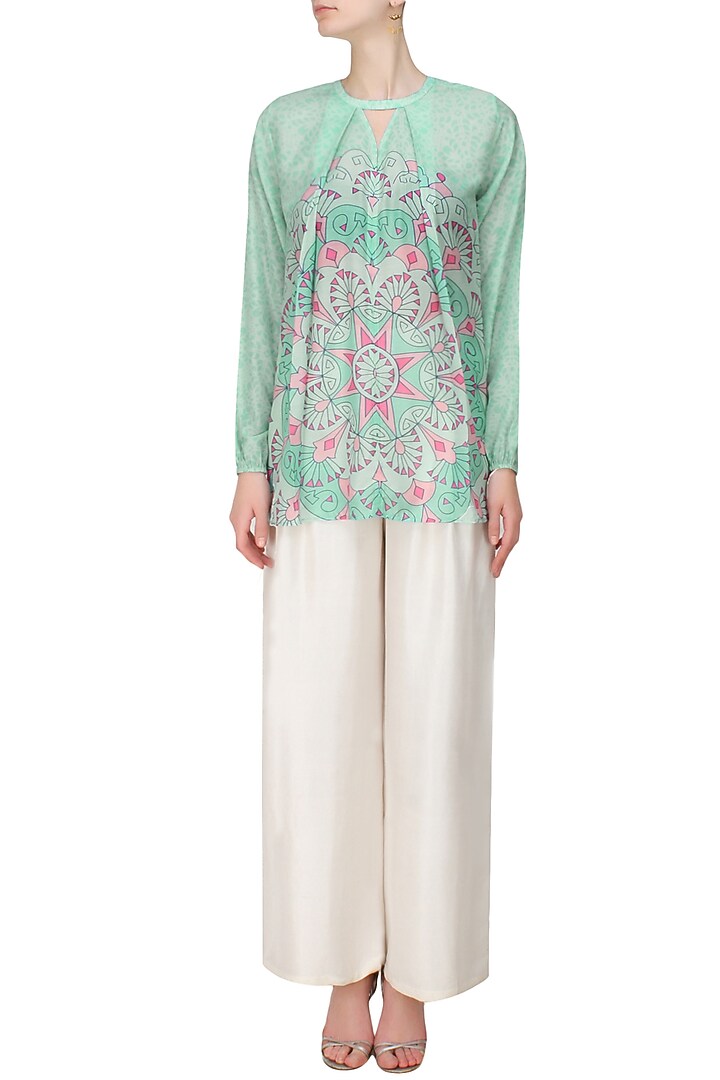Aqua blue and pink printed top available only at Pernia's Pop Up Shop.