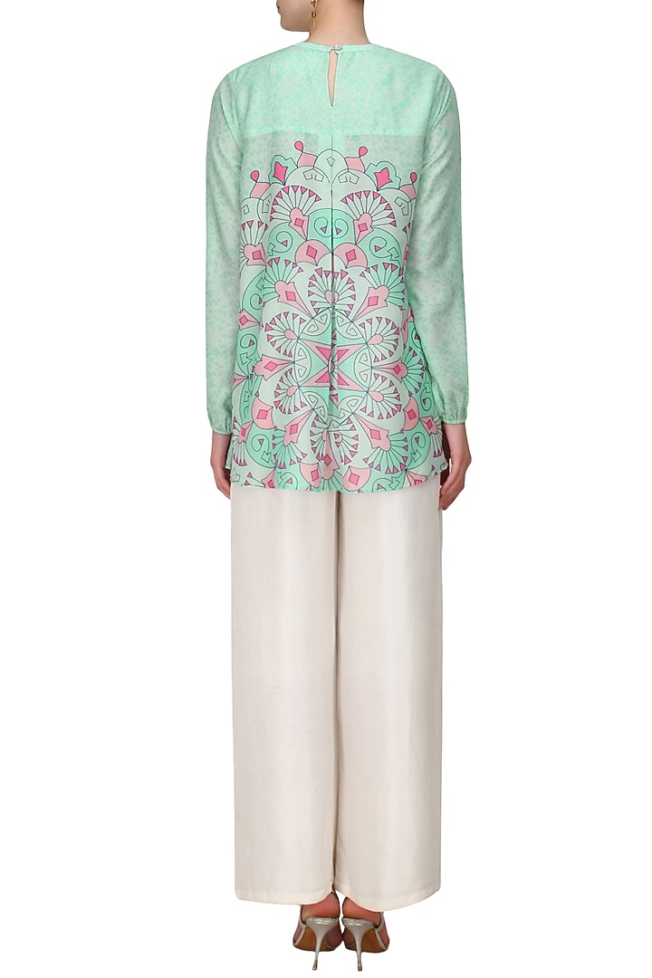 Aqua blue and pink printed top available only at Pernia's Pop Up Shop.