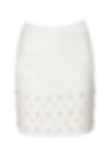 Ivory stud embroidered motifs fitted skirt available only at Pernia's Pop Up Shop.
