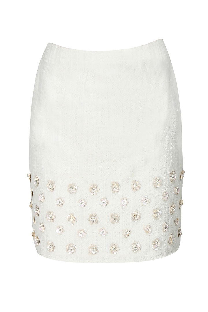 Ivory stud embroidered motifs fitted skirt available only at Pernia's Pop Up Shop.