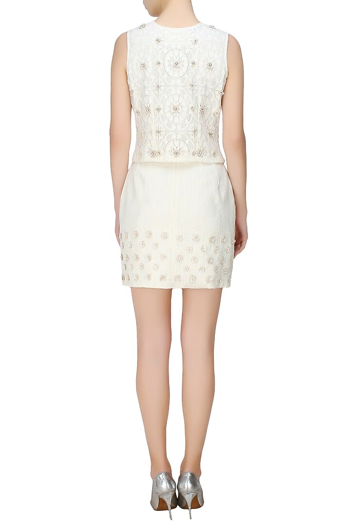 Ivory stud embroidered motifs fitted skirt available only at Pernia's Pop Up Shop.