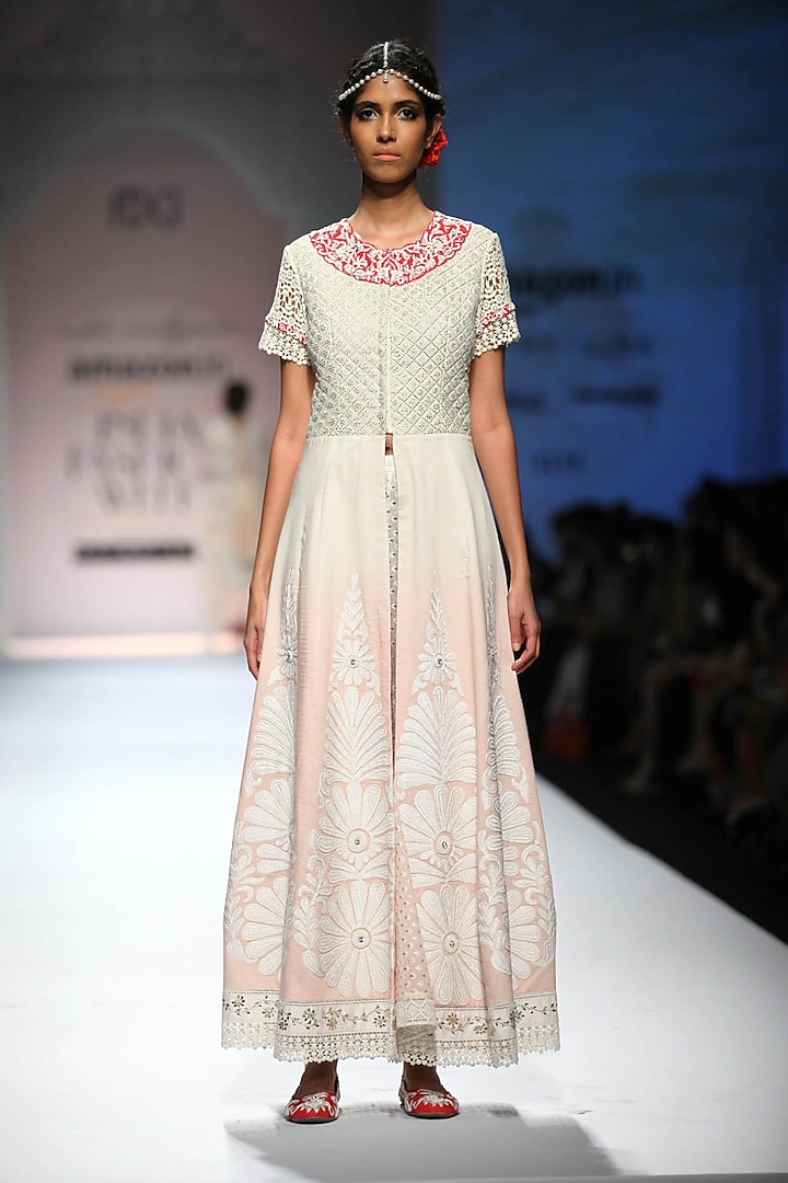 Ivory and rose shaded aari and zardozi work front open anarkali available only at Pernia's Pop Up Shop.