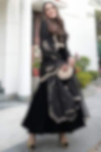 Black Velvet Anarkali Set by Shrutkirti at Pernia's Pop Up Shop