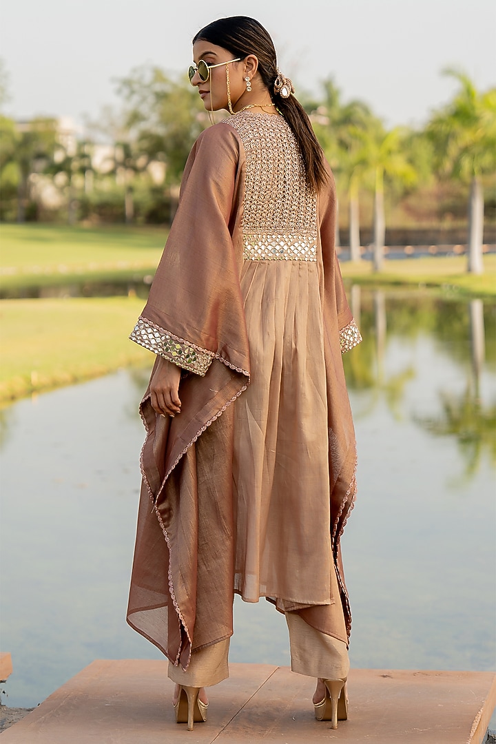Rose Gold Tissue Mirror Embroidered Kaftan Set by Nikita Vishakha at Pernia's Pop Up Shop