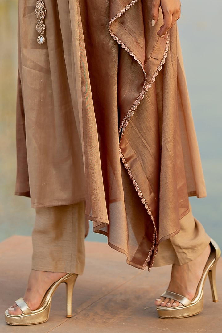 Rose Gold Tissue Mirror Embroidered Kaftan Set by Nikita Vishakha at Pernia's Pop Up Shop