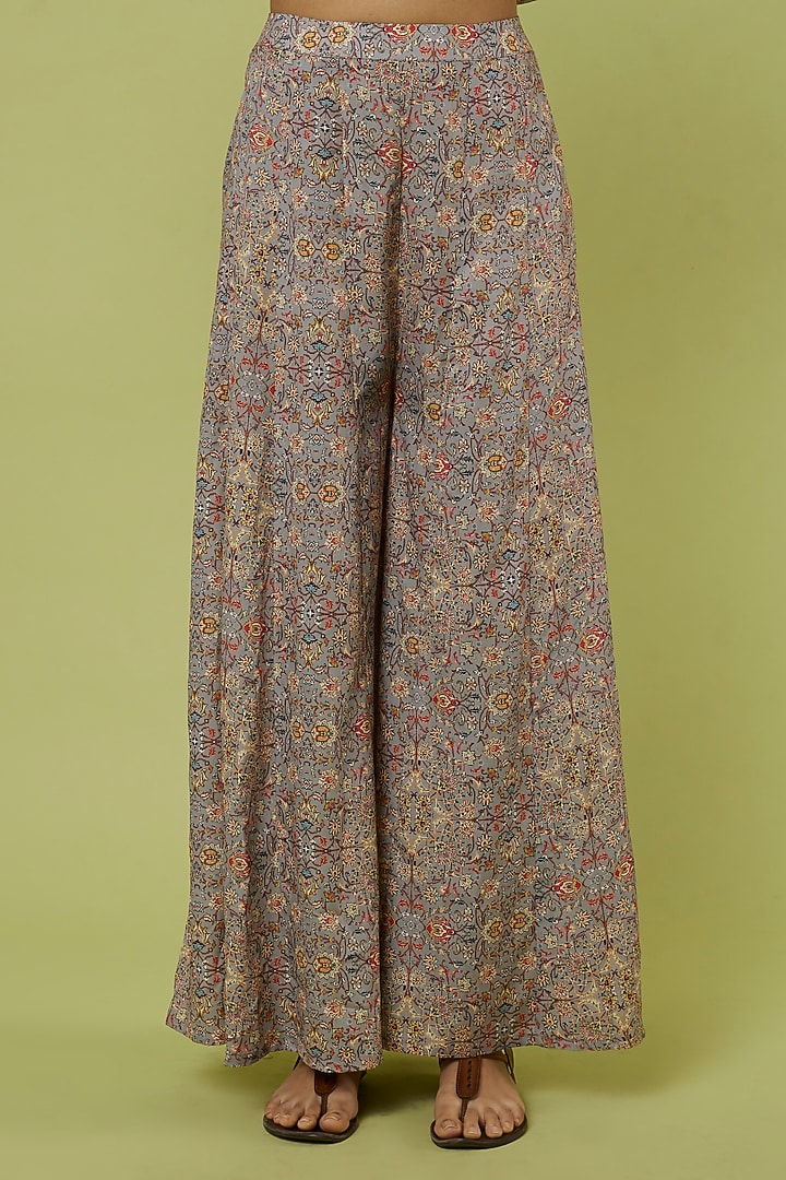Grey Silk Palazzo Pant Set by Nikita Vishakha at Pernia's Pop Up Shop