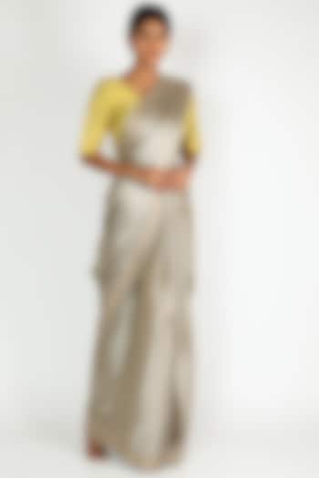 Grey & Yellow Embroidered Saree Set by Label Nimbus