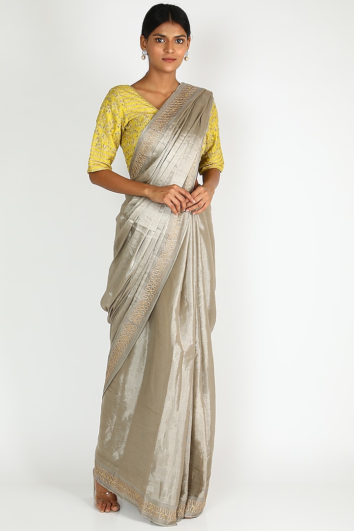Grey & Yellow Embroidered Saree Set by Label Nimbus