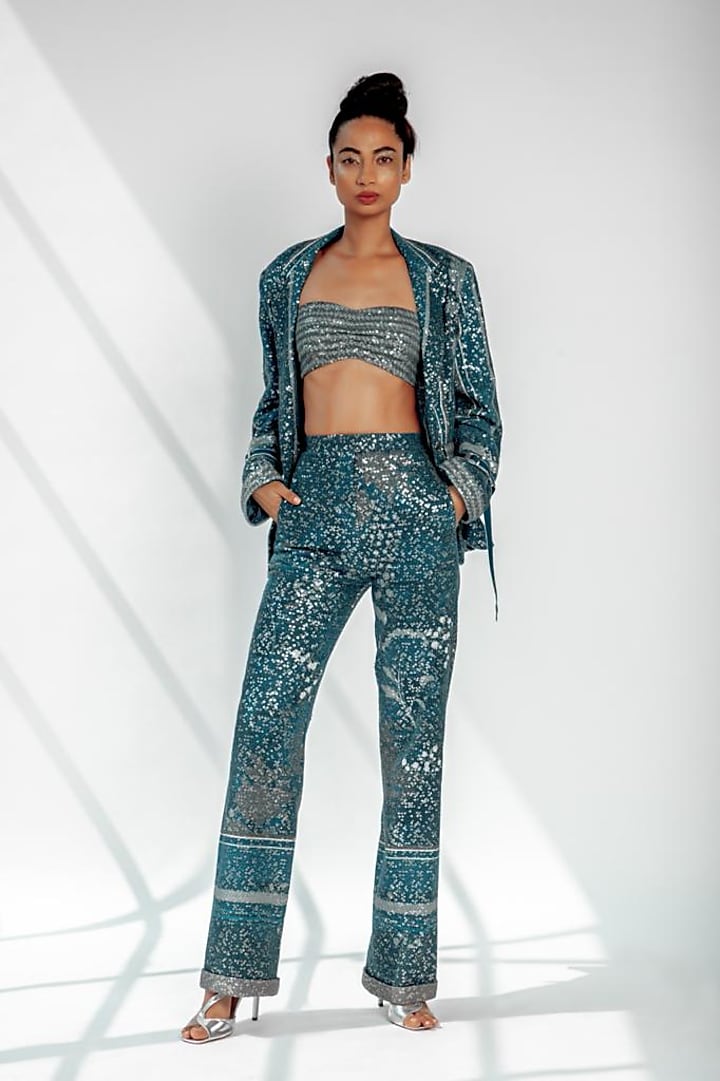 Indigo Blue Printed Pant Set by Nikita Mhaisalkar at Pernia's Pop Up Shop