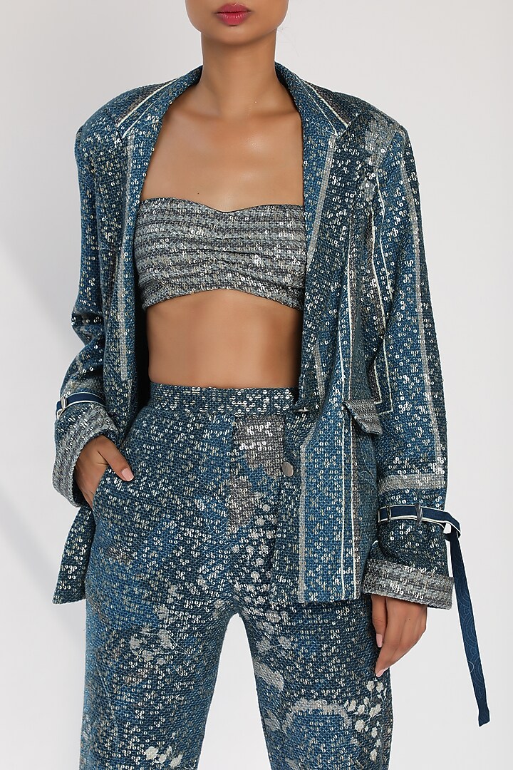 Indigo Blue Printed Pant Set by Nikita Mhaisalkar at Pernia's Pop Up Shop