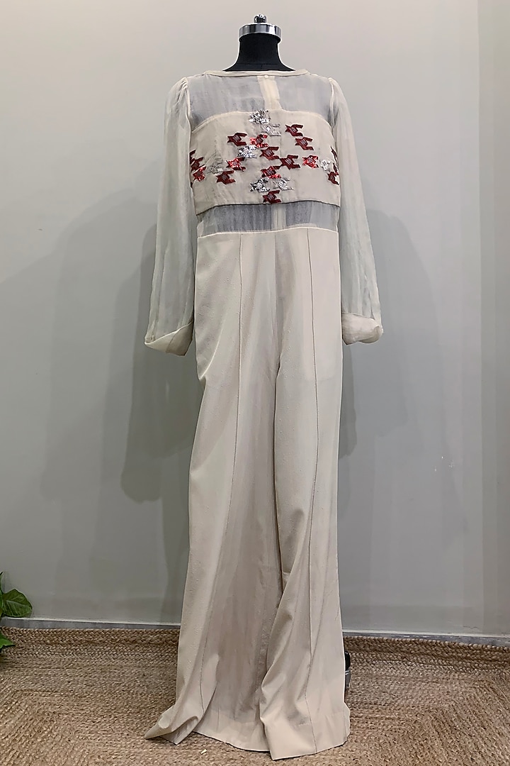 Ivory Baadla Embroidered Jumpsuit by Nikita Mhaisalkar at Pernia's Pop Up Shop