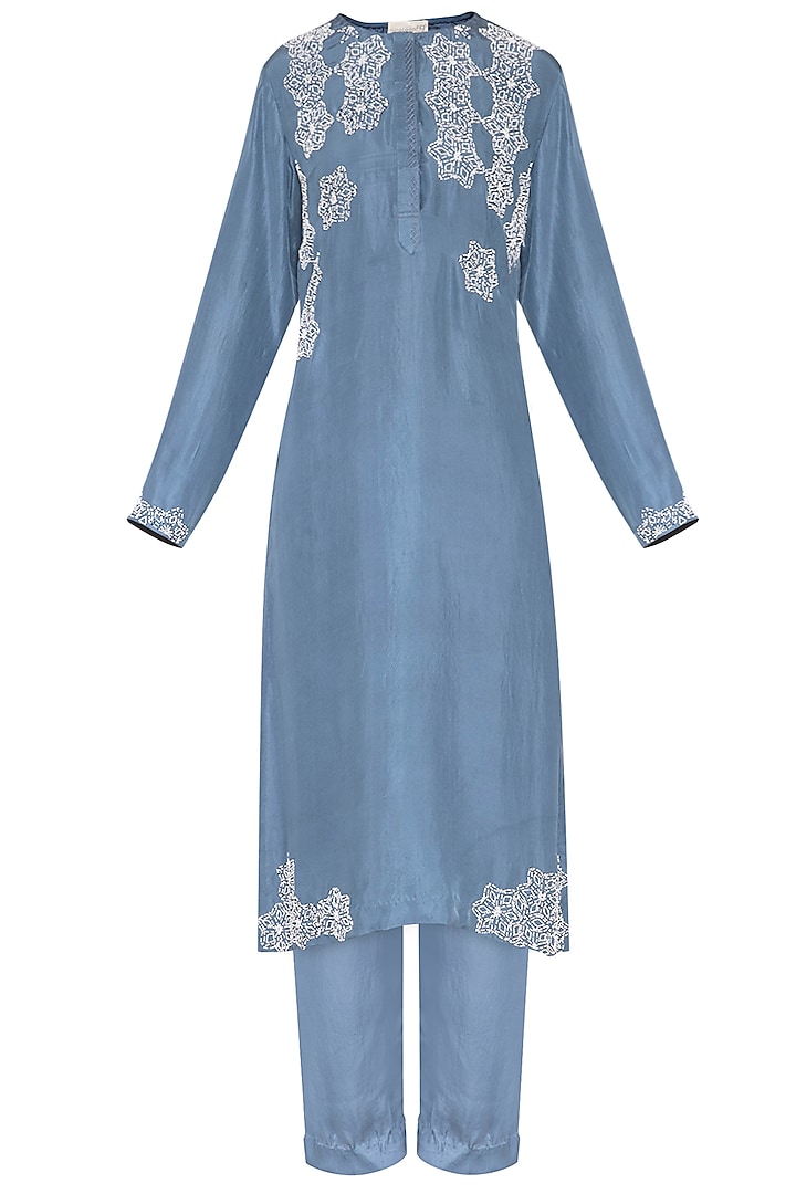 Blue embroidered kurta with pants by Nineteen89 by Divya Bagri