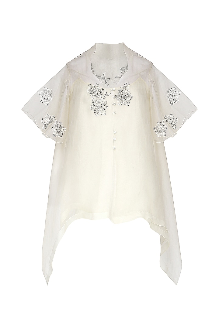Off White Embroidered Asymmetrical Top by Nineteen89 by Divya Bagri
