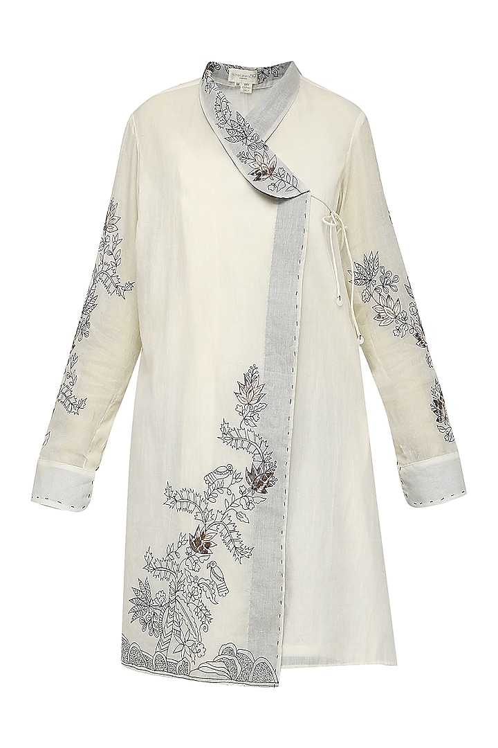 Off White Embroidered Overlap Tunic by Nineteen89 by Divya Bagri