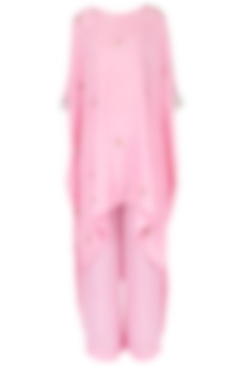 Rose pink gota asymmetric top with matching pants by Nineteen89 by Divya Bagri