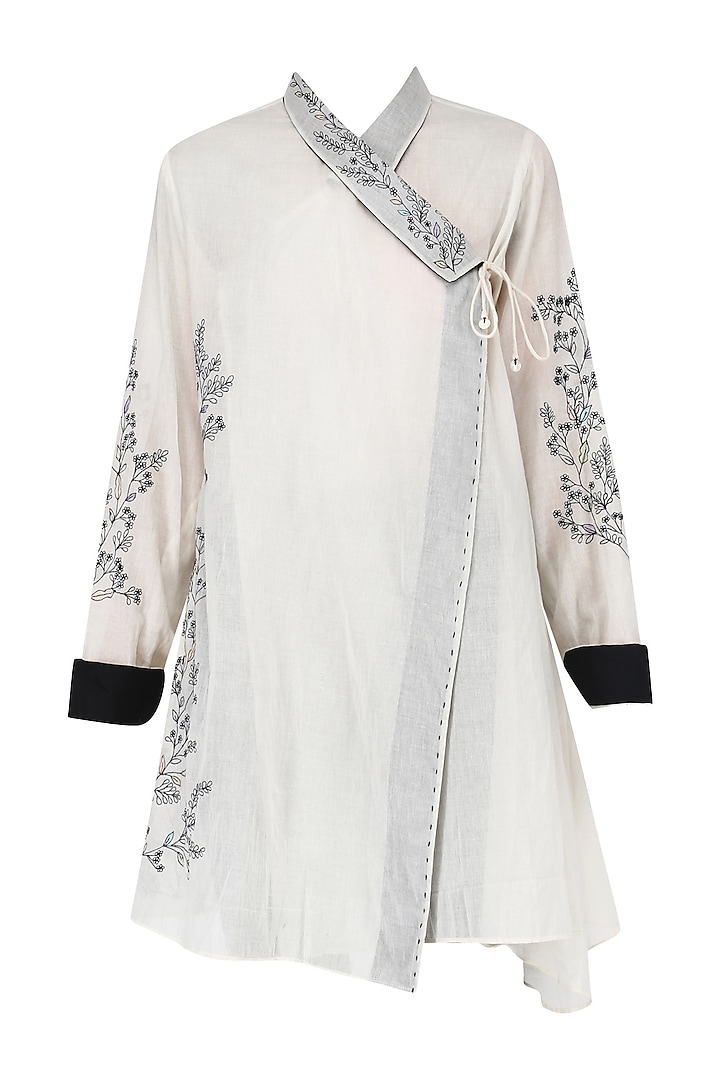 Off white Calico embroidered wrap top by Nineteen89 by Divya Bagri