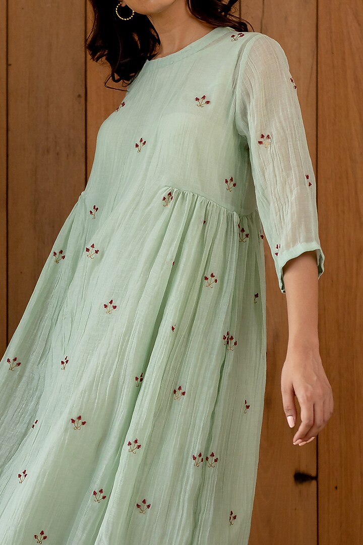 Mint Hand Embroidered Summer Dress With Slip by Nirjara at Pernia's Pop Up Shop