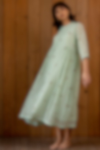 Mint Hand Embroidered Dress With Slip by Nirjara