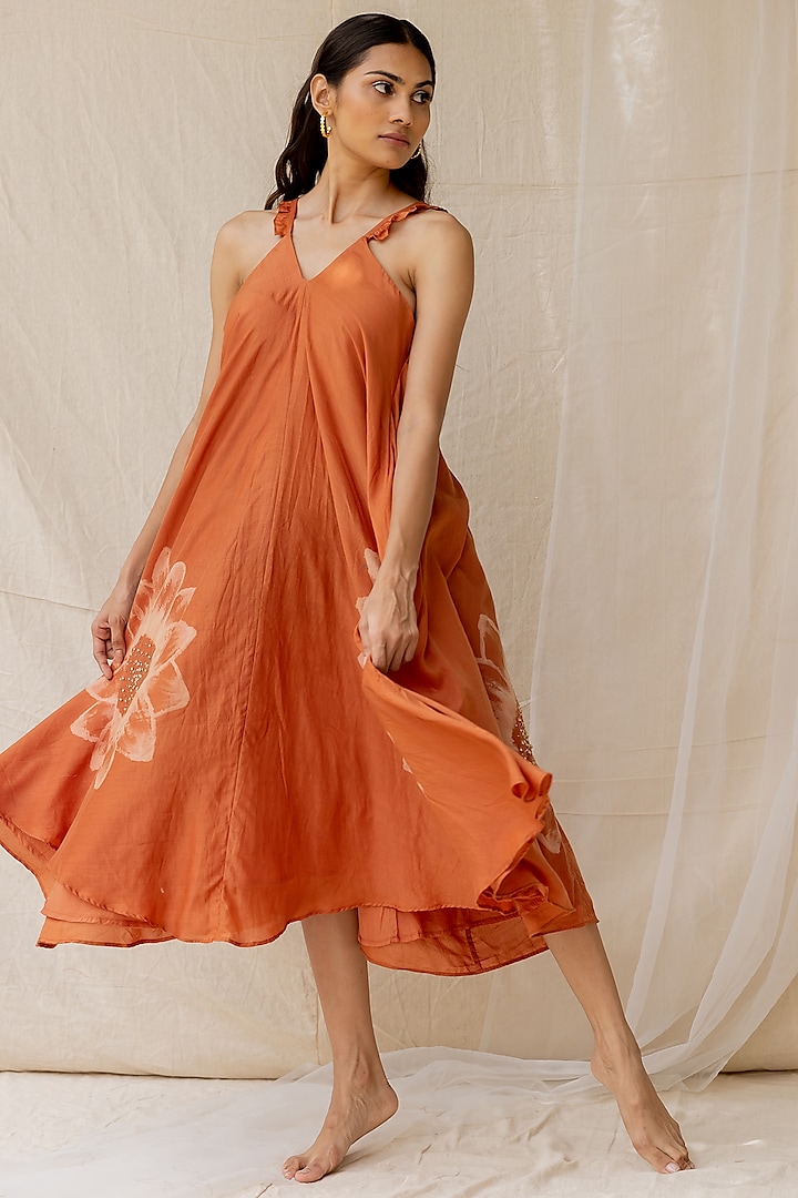 Rust Hand Painted Flared Dress
 by Nirjara at Pernia's Pop Up Shop