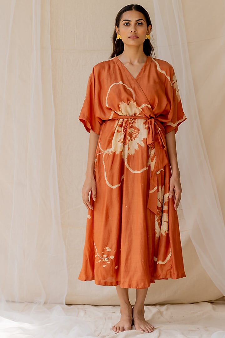 Rust Hand Painted Wrap Dress
 by Nirjara at Pernia's Pop Up Shop