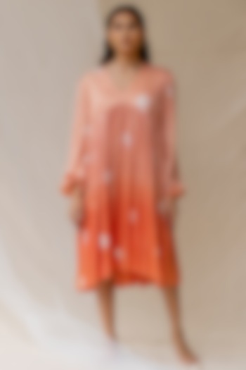 Peach Hand Painted Gathered Summer Dress by Nirjara at Pernia's Pop Up Shop