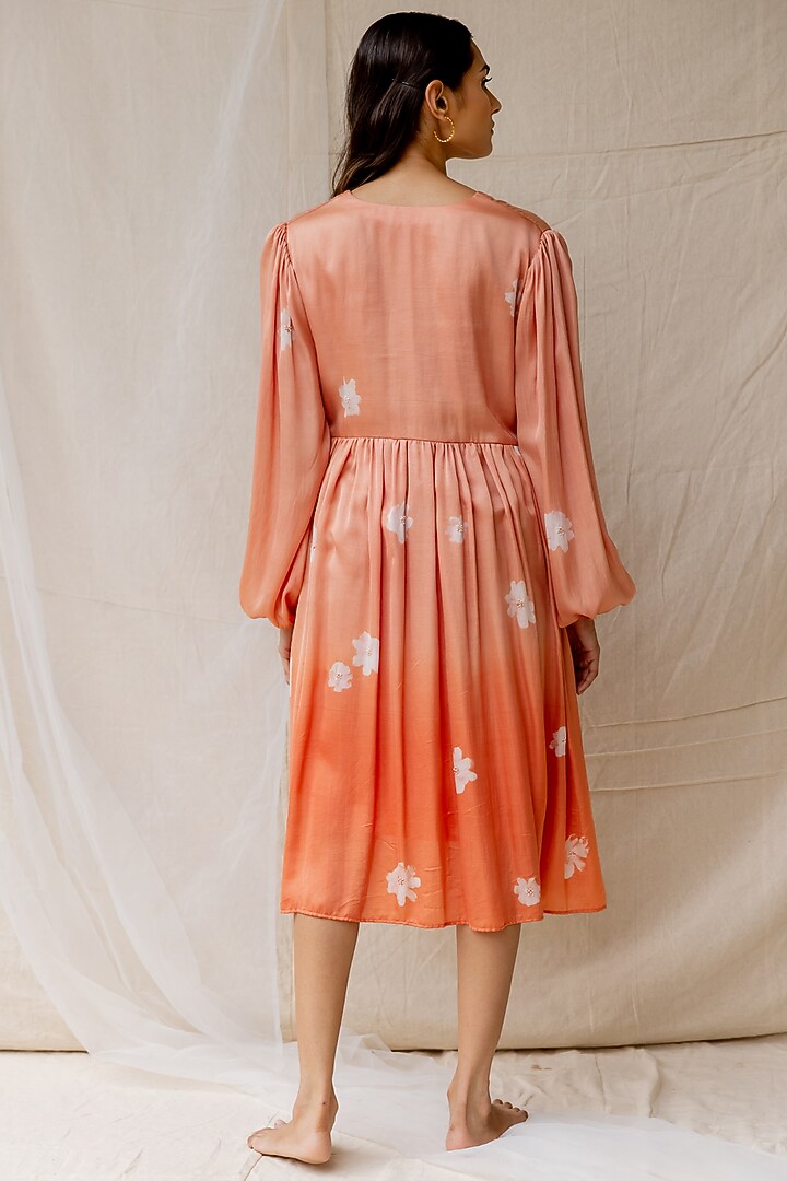 Peach Hand Painted Gathered Summer Dress by Nirjara at Pernia's Pop Up Shop