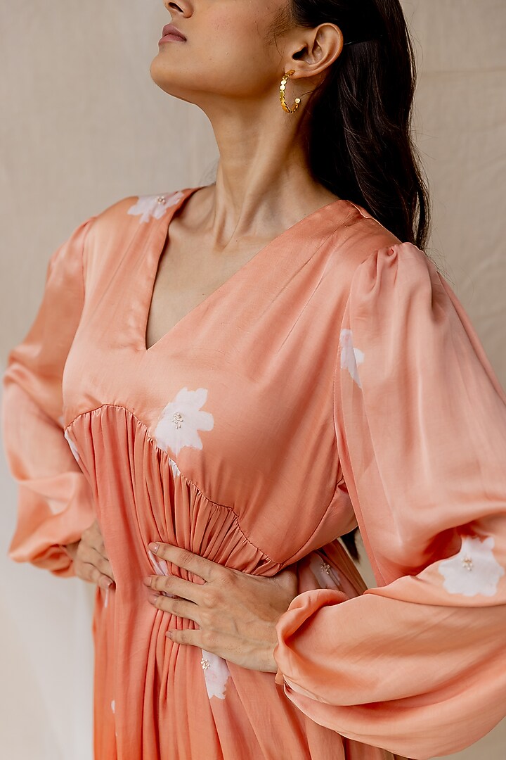 Peach Hand Painted Gathered Summer Dress by Nirjara at Pernia's Pop Up Shop