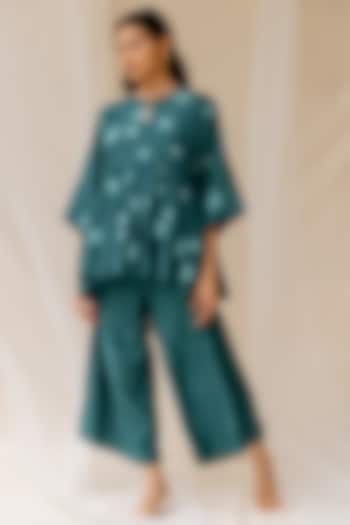 Bottle Green Modal Satin Pant Set by Nirjara at Pernia's Pop Up Shop