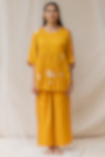 Mustard Modal Satin Pant Set by Nirjara at Pernia's Pop Up Shop