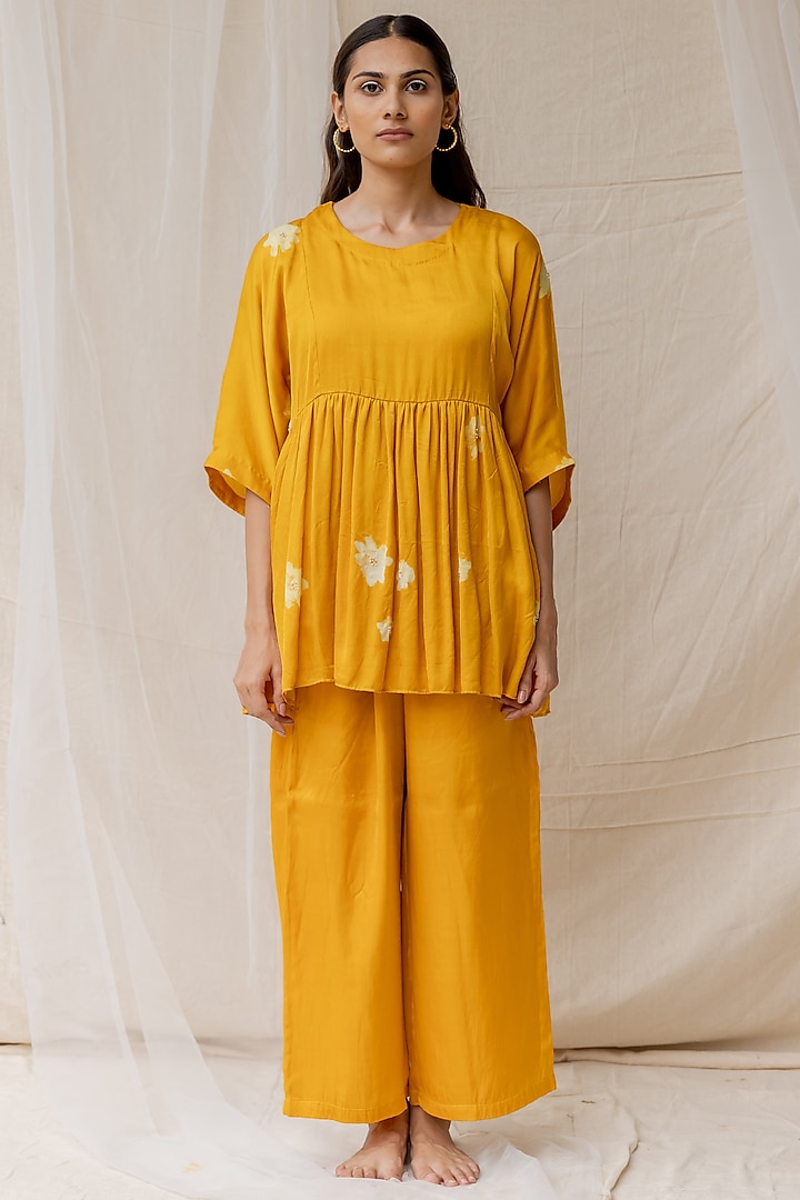 Mustard Modal Satin Pant Set by Nirjara at Pernia's Pop Up Shop