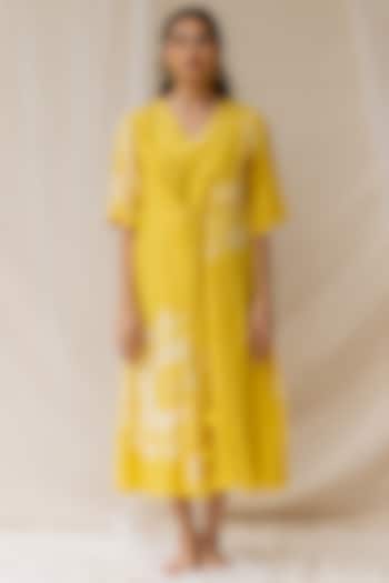 Yellow Hand Embroidered Summer Dress by Nirjara at Pernia's Pop Up Shop