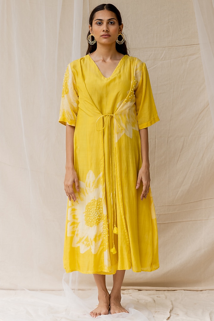 Yellow Hand Embroidered Summer Dress by Nirjara at Pernia's Pop Up Shop