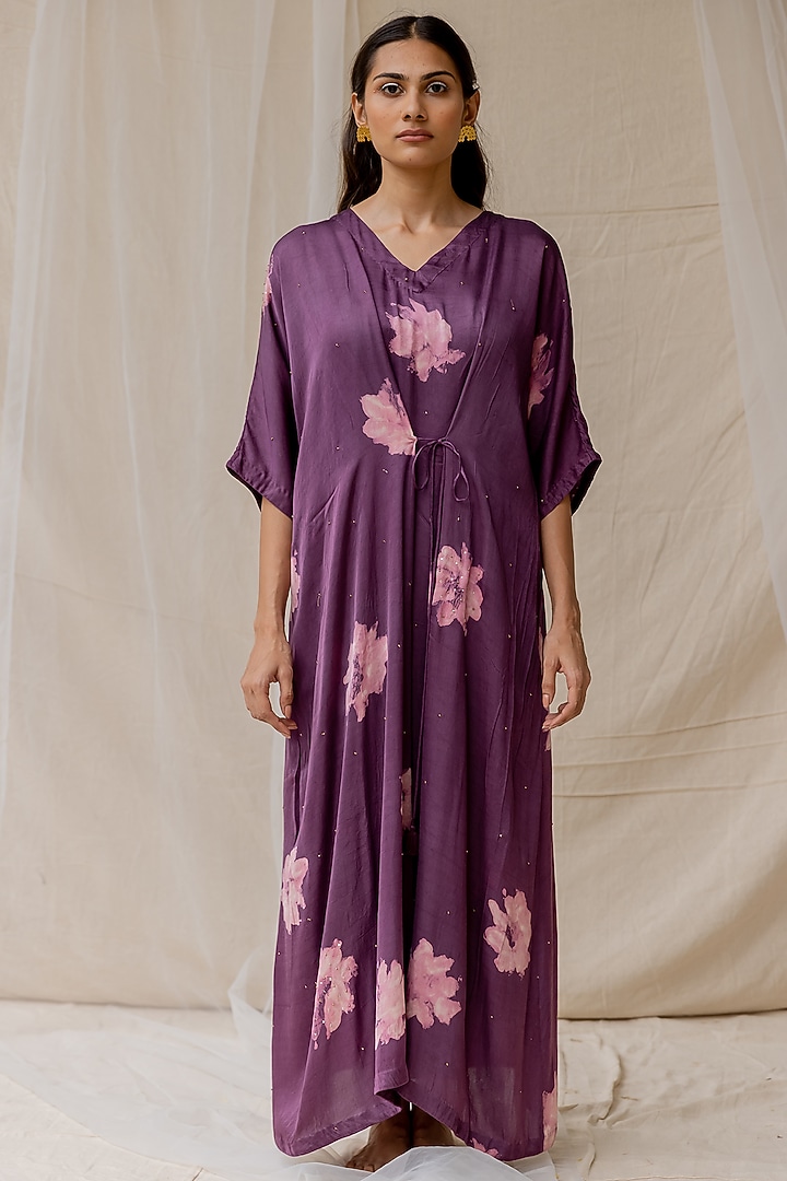 Violet Hand Embroidered Summer Dress by Nirjara at Pernia's Pop Up Shop