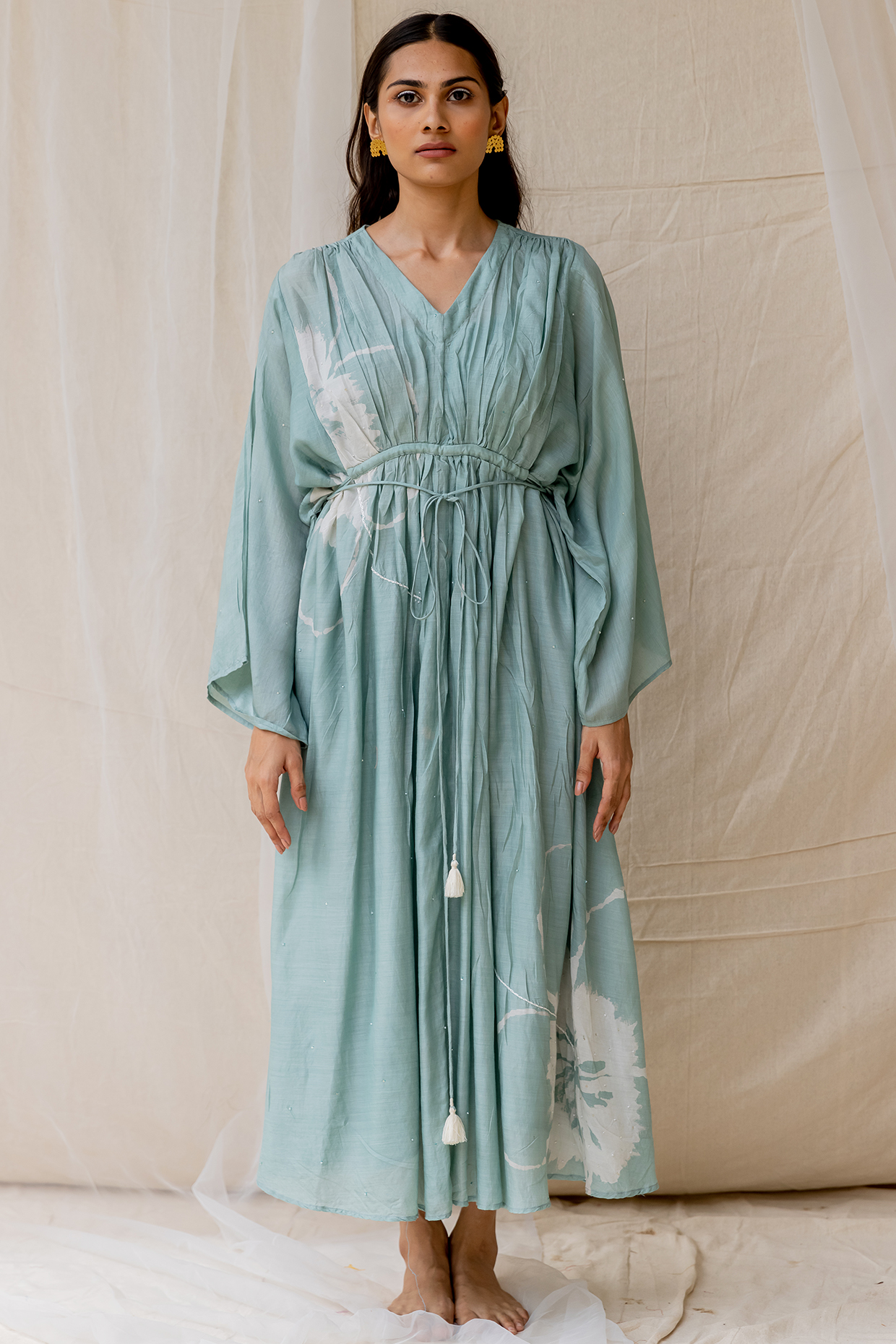 Powder Blue Hand Painted Summer Dress by Nirjara at Pernia's Pop Up Shop