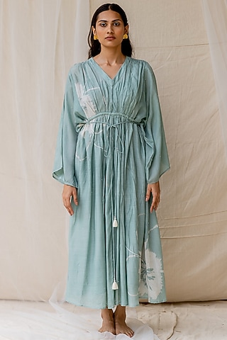Powder Blue Hand Painted Dress by Nirjara
