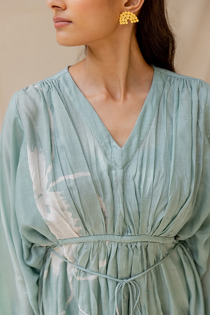 Powder Blue Hand Painted Summer Dress by Nirjara at Pernia's Pop Up Shop