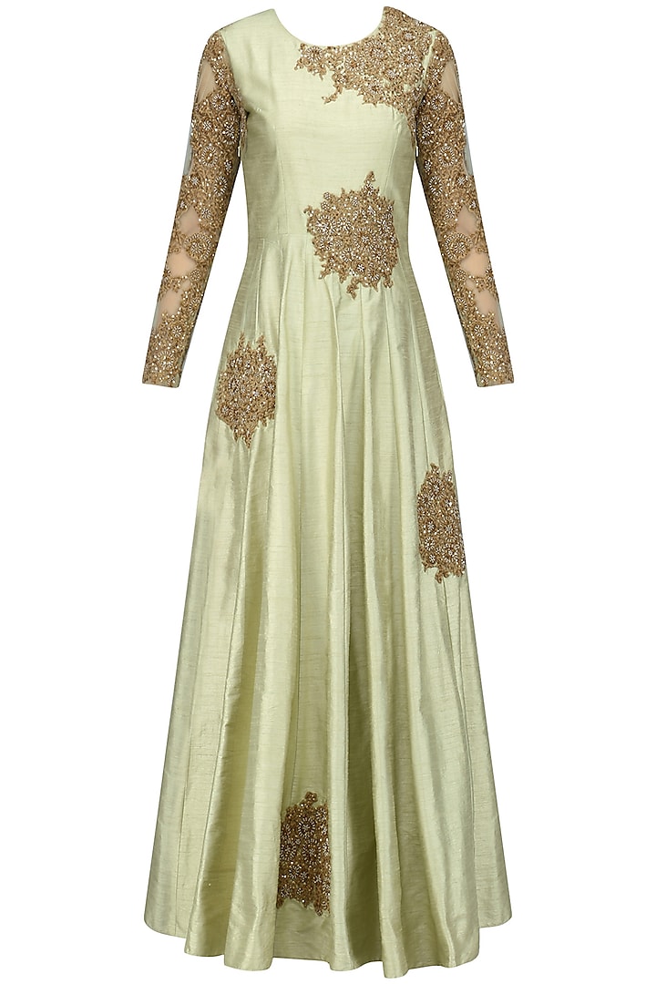 Green Thread and Sequins Embellished Anarkali by Shikha and Nitika