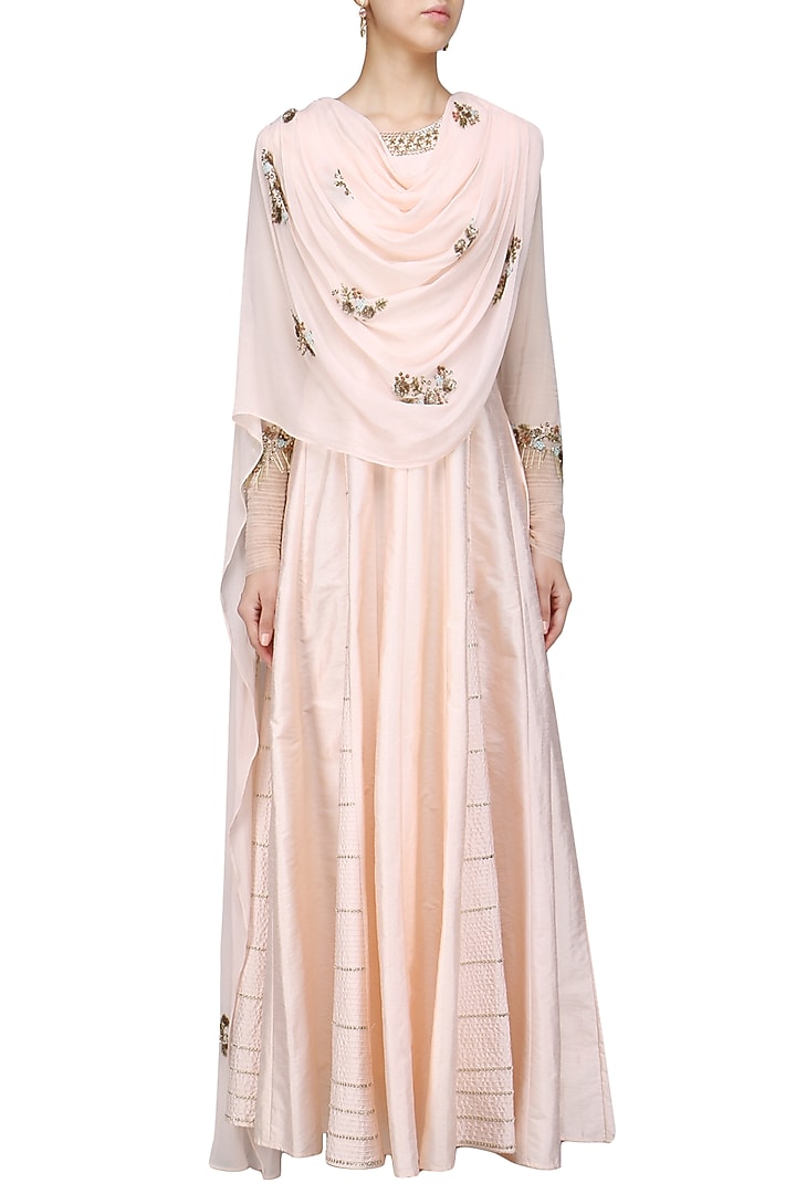 Rose Pink embroidered drape anarkali available only at Pernia's Pop Up Shop.