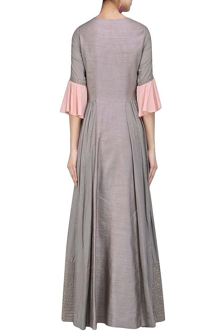 Dark Grey frilled sleeves anarkali available only at Pernia's Pop Up Shop.