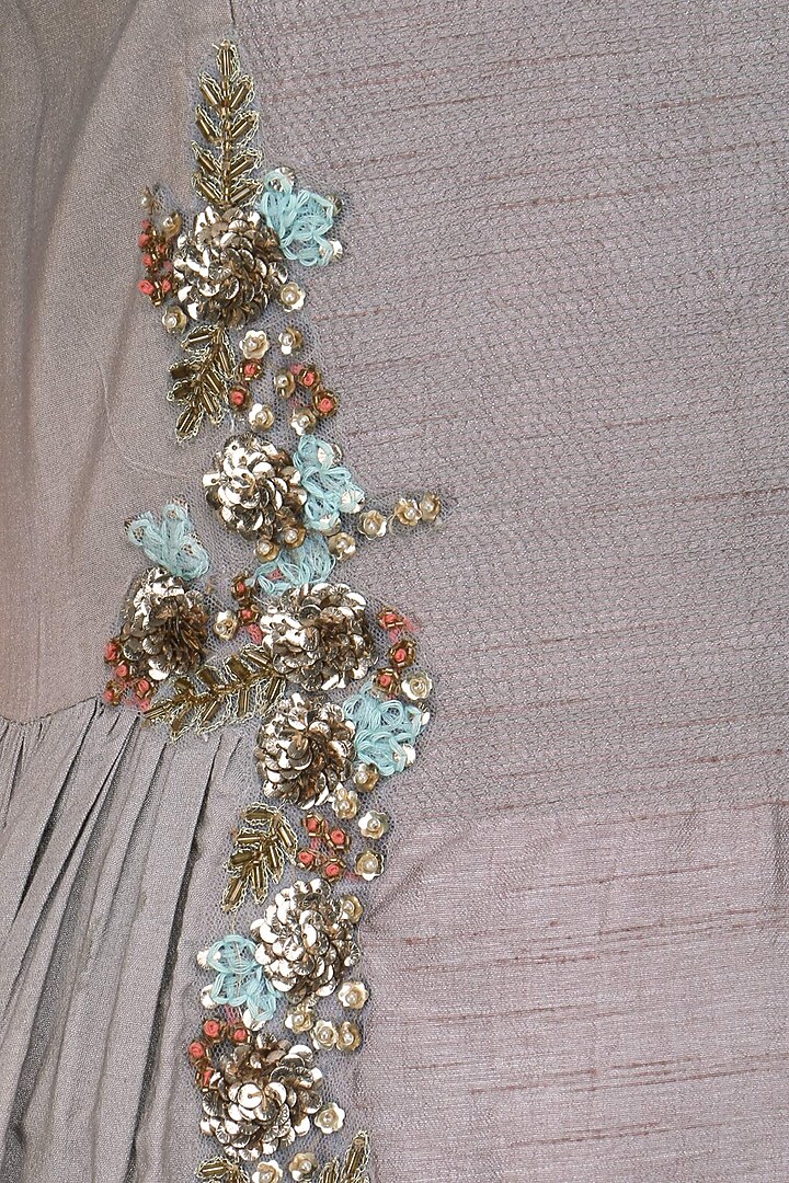 Dark Grey frilled sleeves anarkali available only at Pernia's Pop Up Shop.