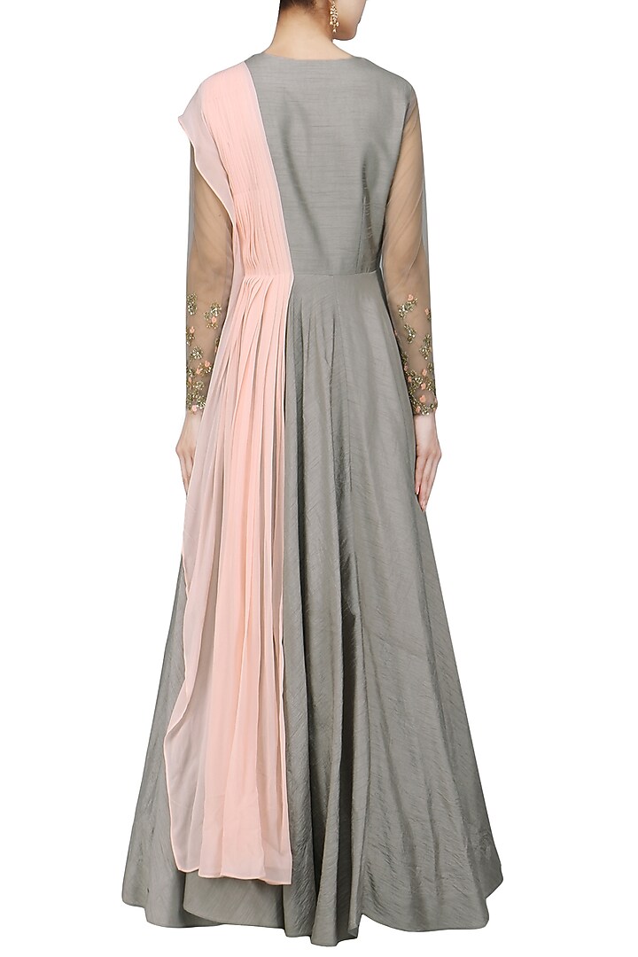 Grey and Pink butterfly embellished anarkali available only at Pernia's Pop Up Shop.