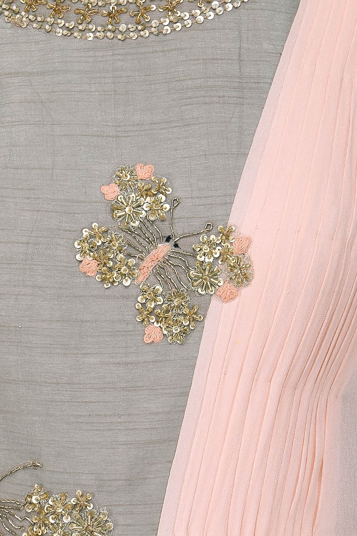 Grey and Pink butterfly embellished anarkali available only at Pernia's Pop Up Shop.