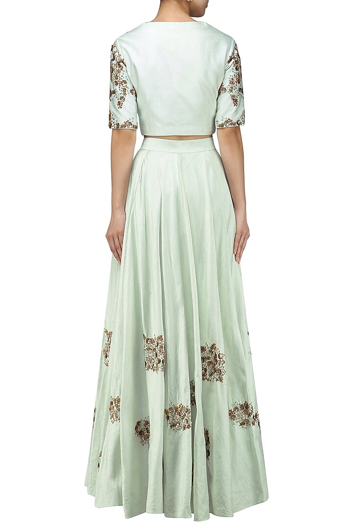 Powder Blue embroidered crop top and skirt set available only at Pernia's Pop Up Shop.