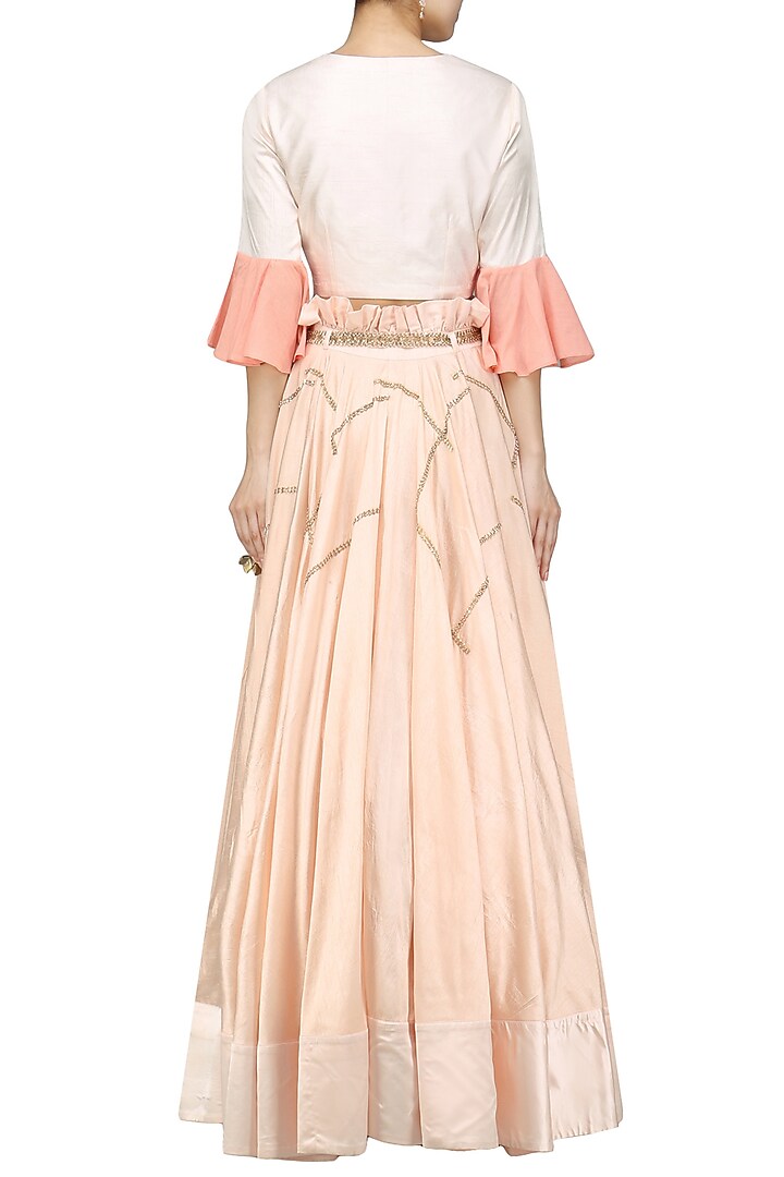 Baby pink butterfly embroidered crop top and skirt set available only at Pernia's Pop Up Shop.