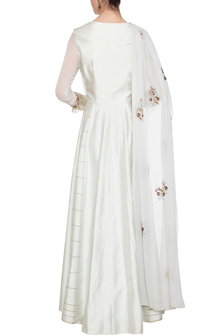 Powder blue embroidered drape Wedding Anarkali gown by Shikha and Nitika at Pernia's Pop Up Shop
