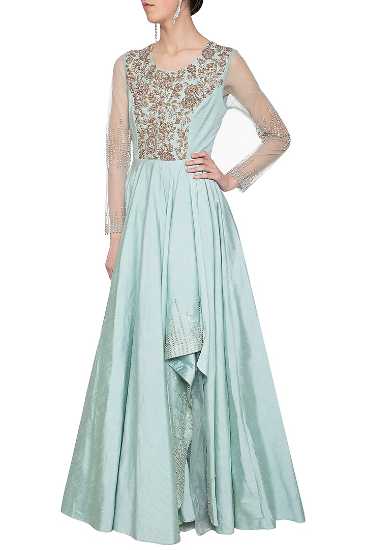 Sea green embroidered Engagement Gown by Shikha and Nitika at Pernia's Pop Up Shop