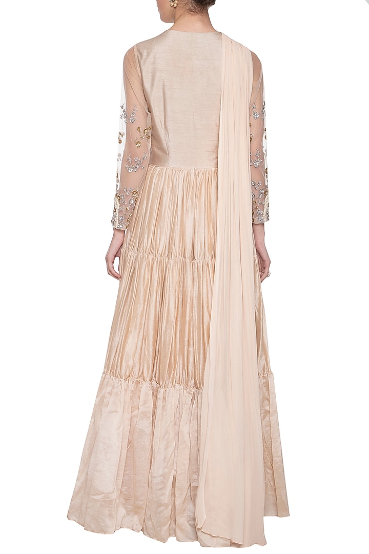 Coffee cream embroidered Wedding Anarkali gown by Shikha and Nitika at Pernia's Pop Up Shop