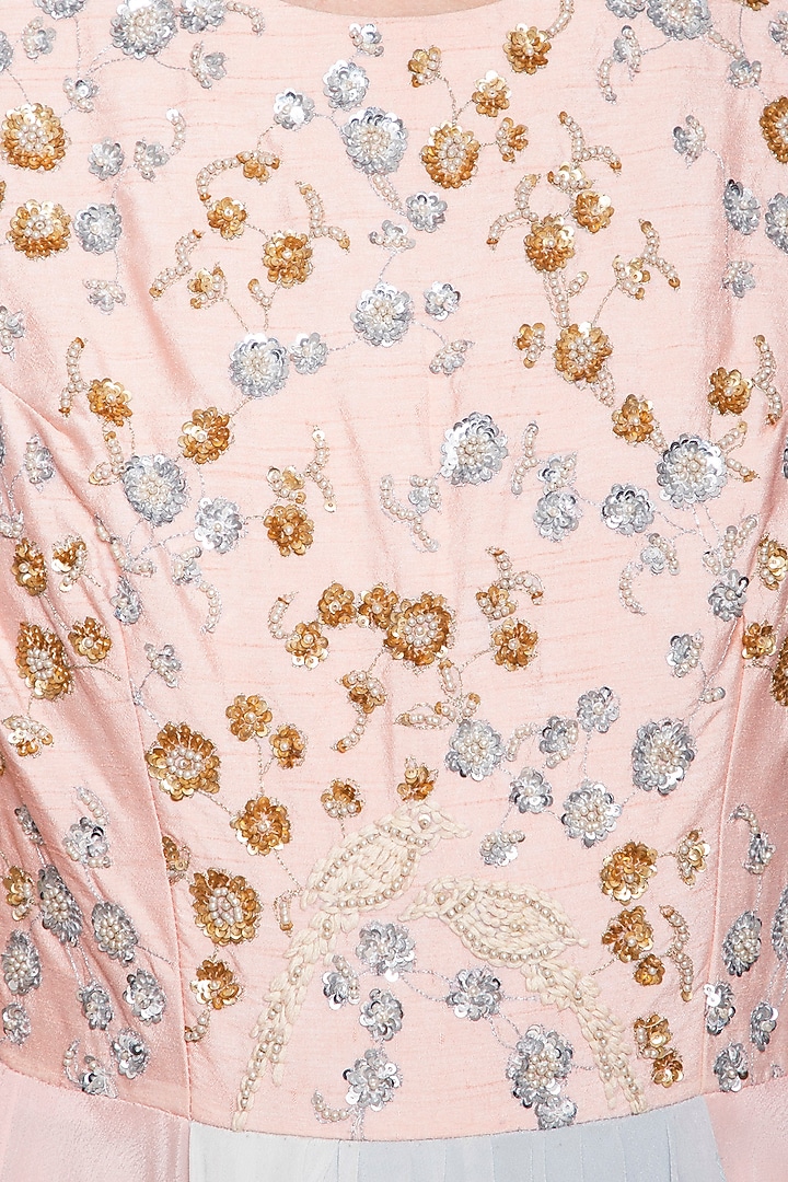 Baby pink and steel grey embroidered Wedding Anarkali gown by Shikha and Nitika at Pernia's Pop Up Shop