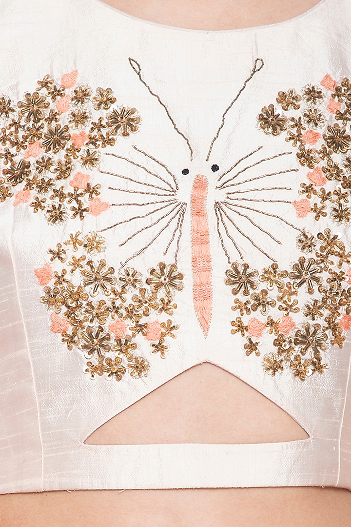 Baby pink embroidered crop top with skirt by Shikha and Nitika at Pernia's Pop Up Shop